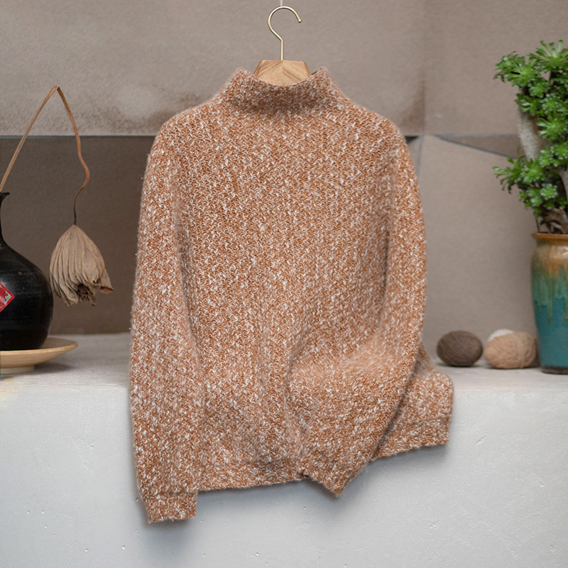 原创女装长袖时尚百搭宽松半高领加厚套头山羊绒针织衣