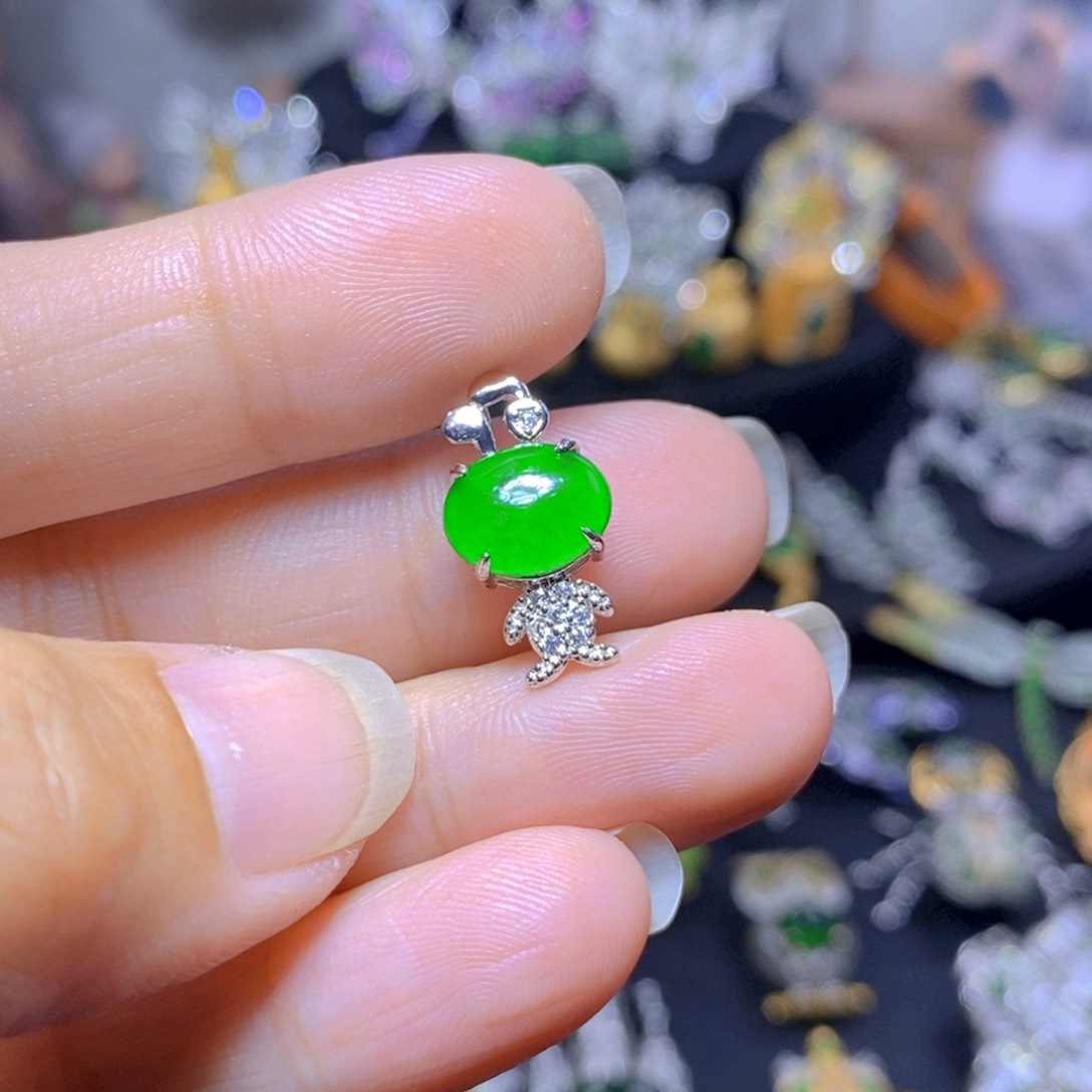 翡翠银S925镶嵌耳饰天然翡翠