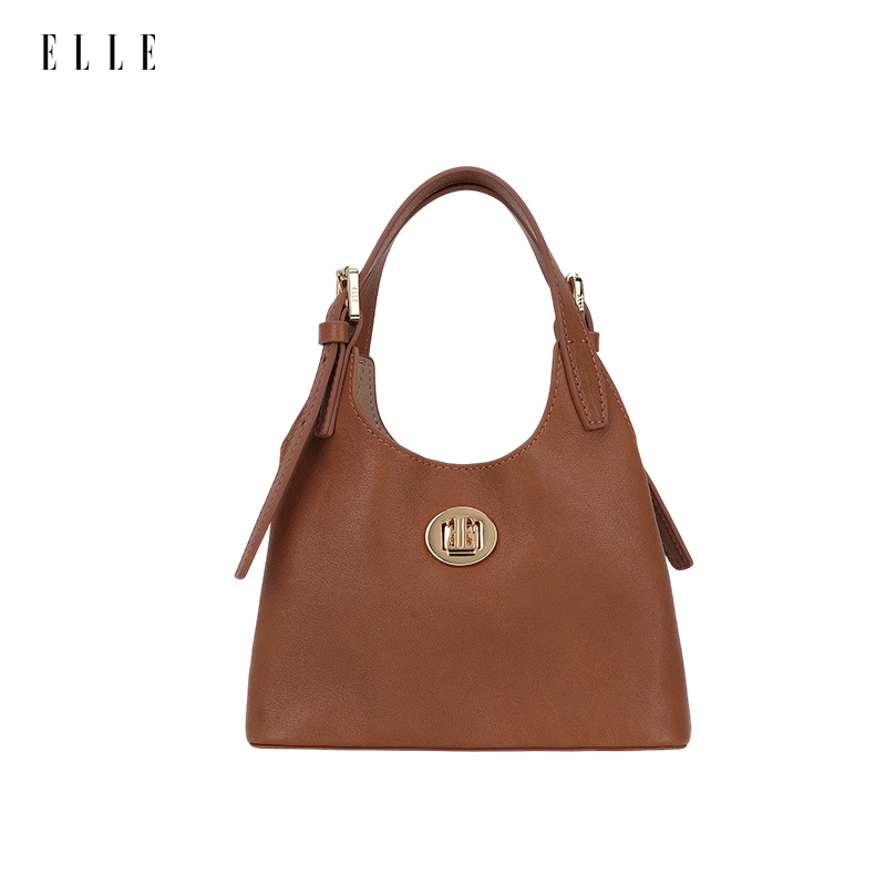 ELLE25年秋季新款轻奢时尚百搭女士复古棕色单肩琥珀流金28167