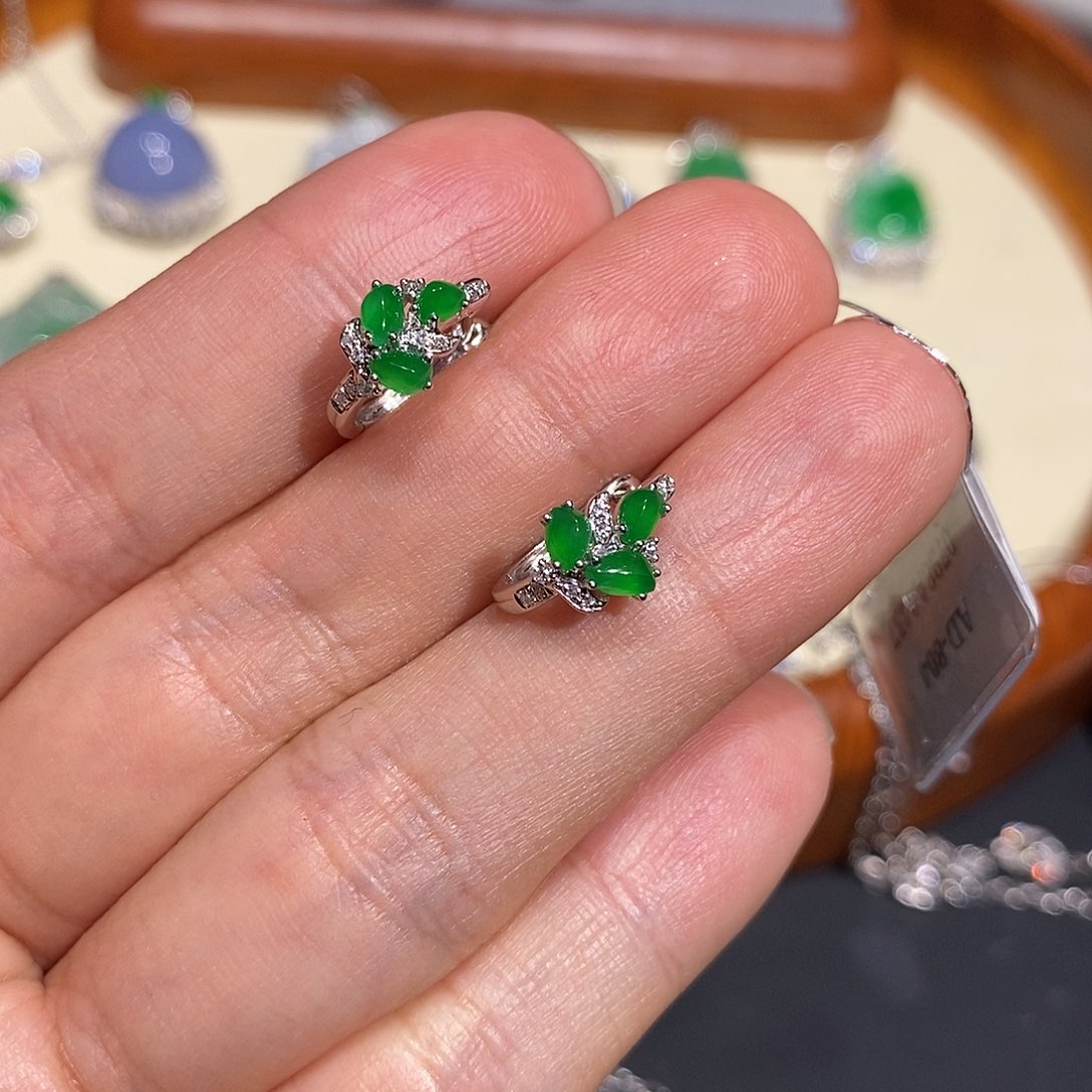 翡翠耳饰18K金镶嵌耳环18k