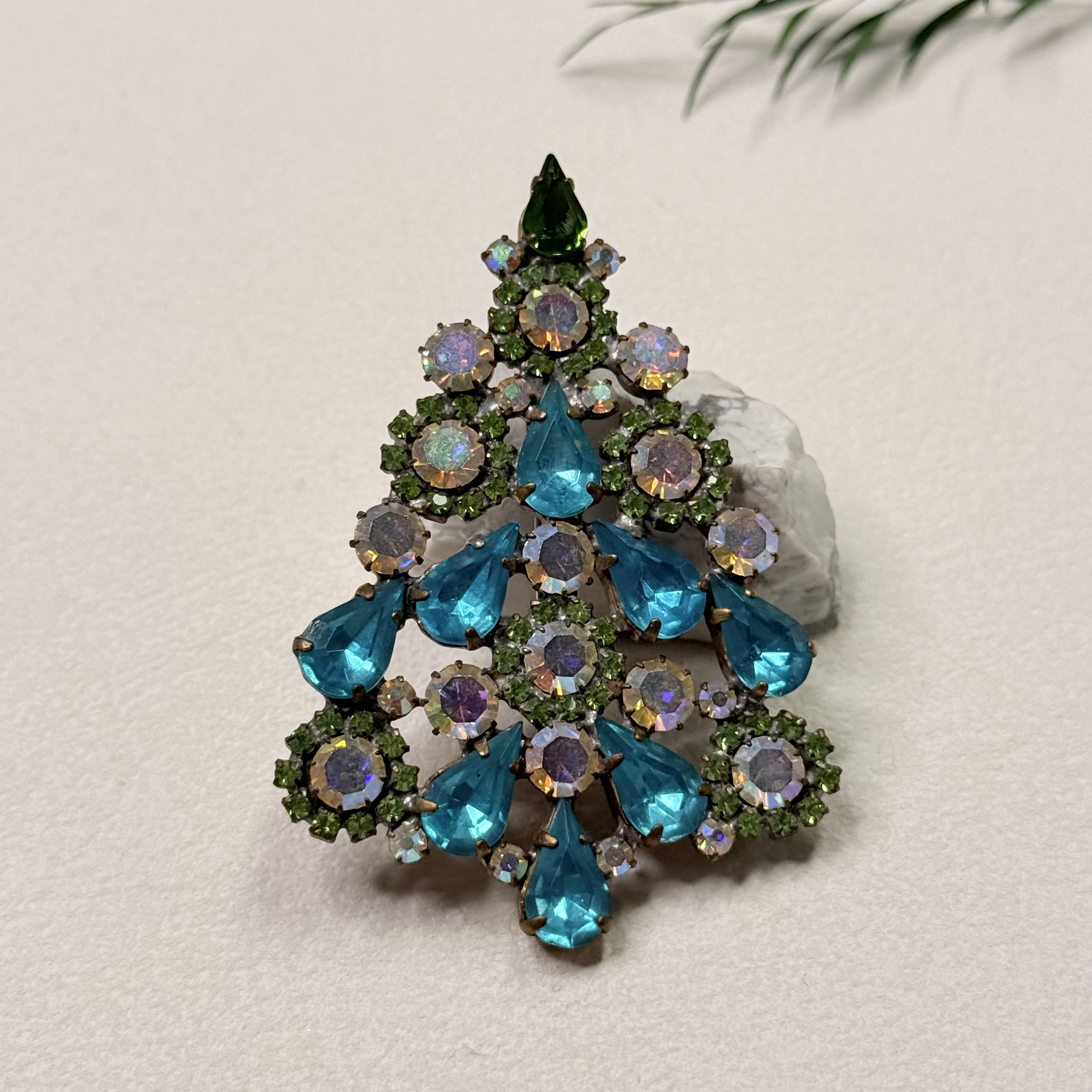 铜合金锆石胸针 【六六中古】孤品复古圣诞树造型胸针ty3531