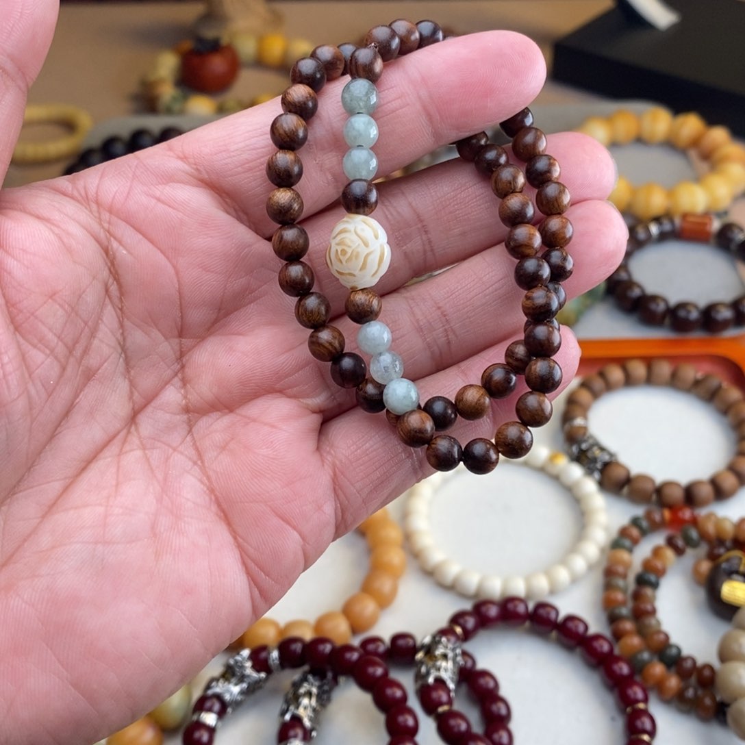 菩提根/象牙果吊坠牡丹花双圈