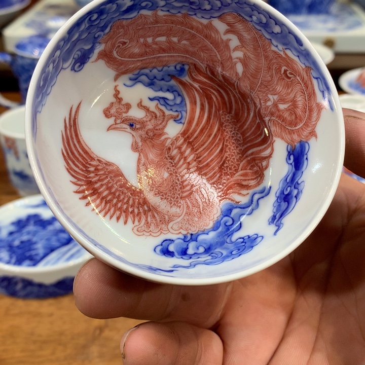 自成堂柴窑青花凤凰杯