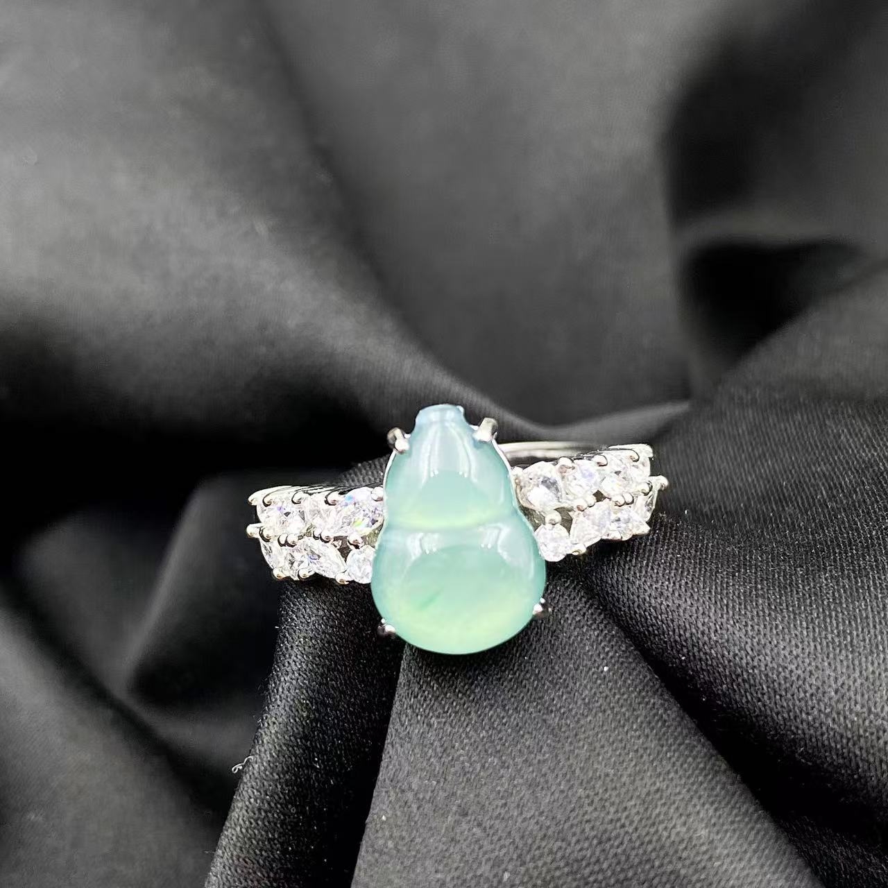 翡翠满钻高冰葫芦贵气戒指A491-赠包装合金