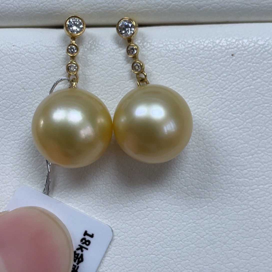 海水珍珠耳饰18K金镶嵌10-11mm