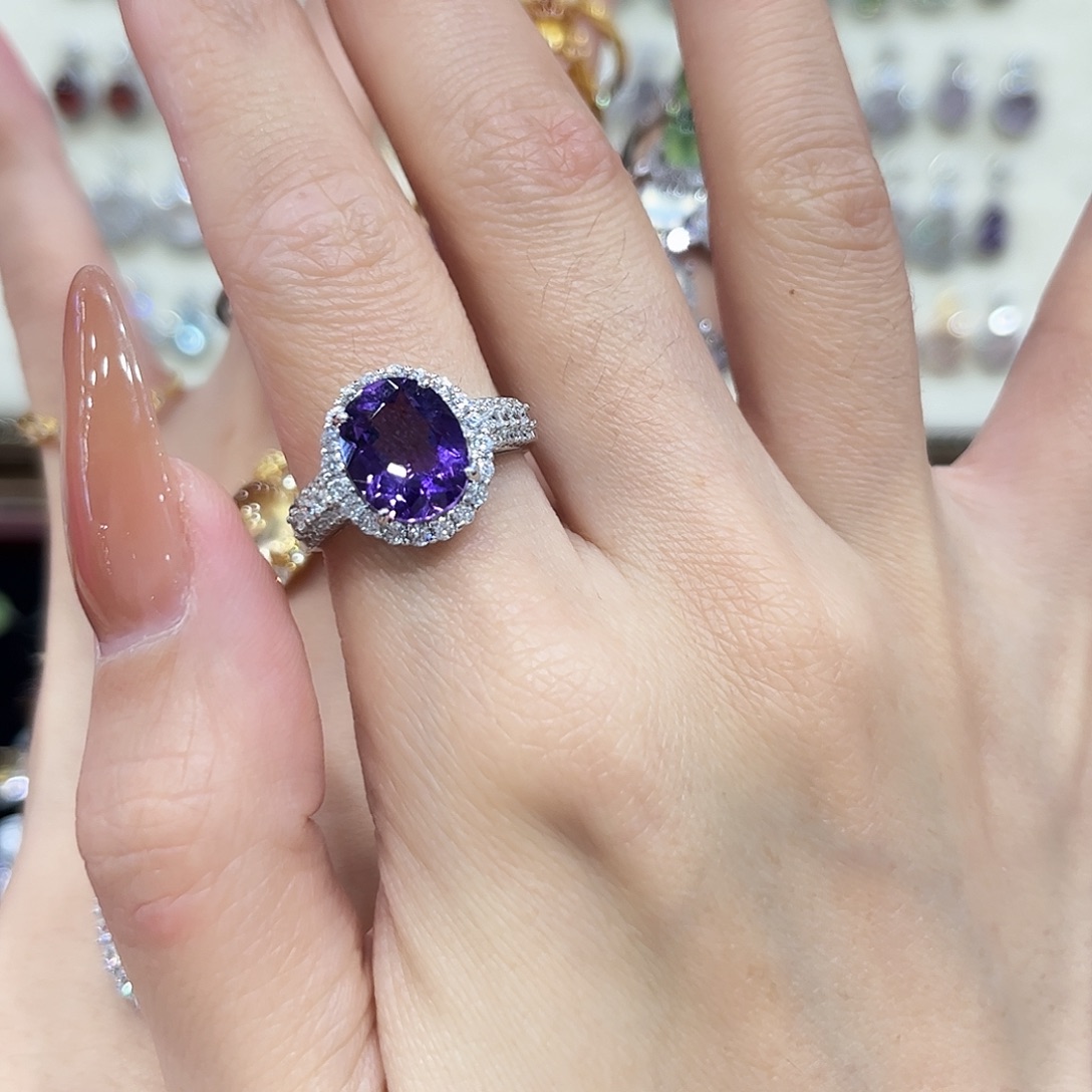 E***檥戒指银S925镶嵌紫晶