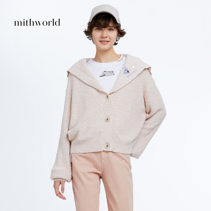 mithworld肌理V字披肩领型蝴蝶刺绣针织开衫新款女装W4FSS5098R3B