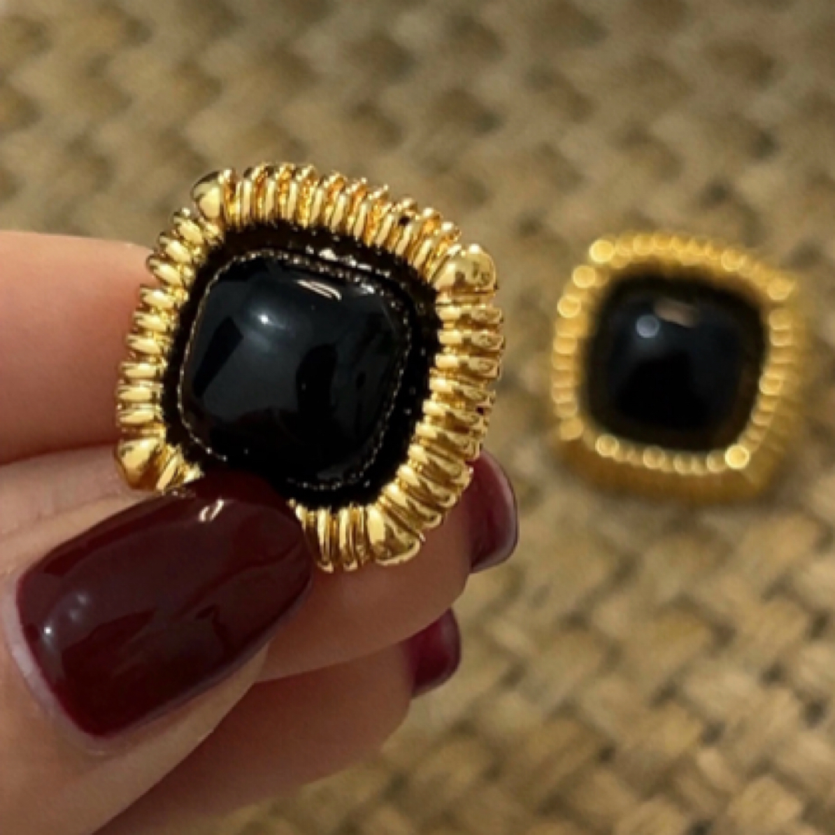 铜合金耳饰 【黑金方】黑色简约中古经典时尚耳钉 A48