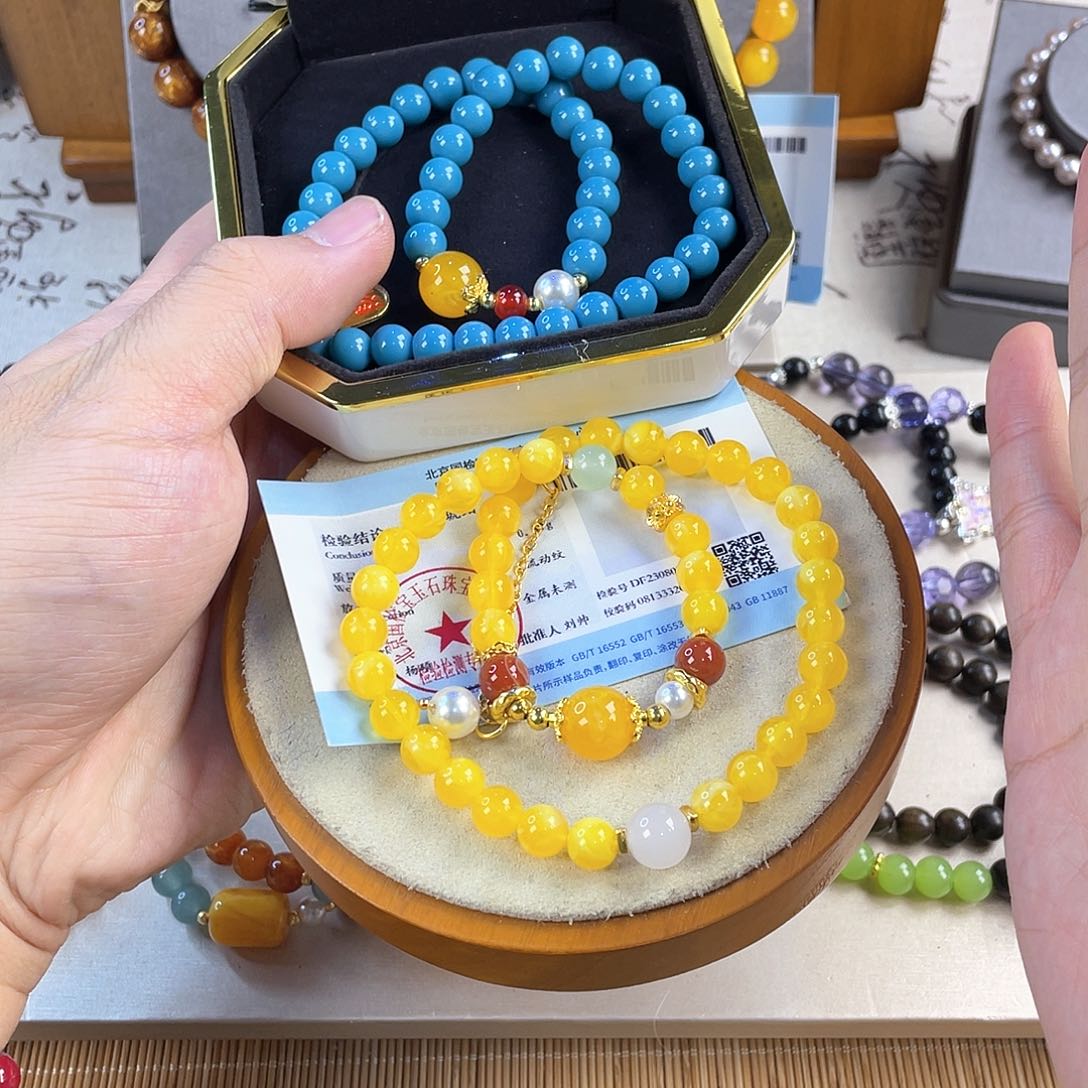 琥珀手饰银S925镀金镶嵌