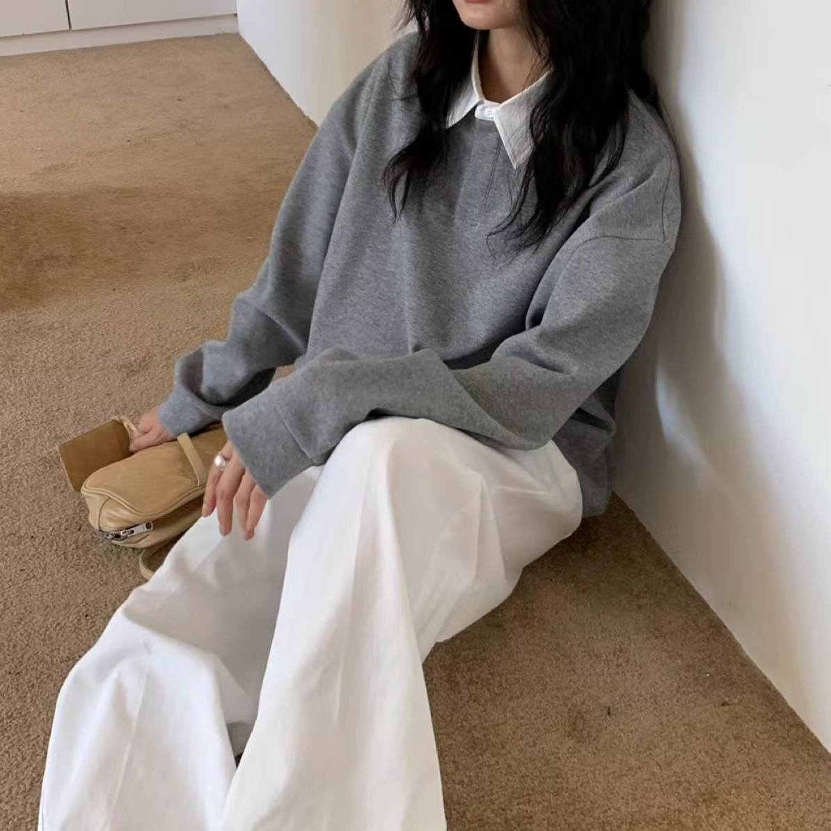 【是鸿鸿阿秋季新款】韩国面料百搭POLO领上衣女百搭韩国档口