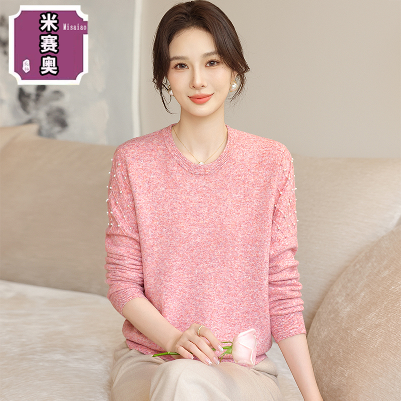新款妈妈装秋装针织衫宽松毛衣中老年人女装春秋小衫时尚圆领上衣