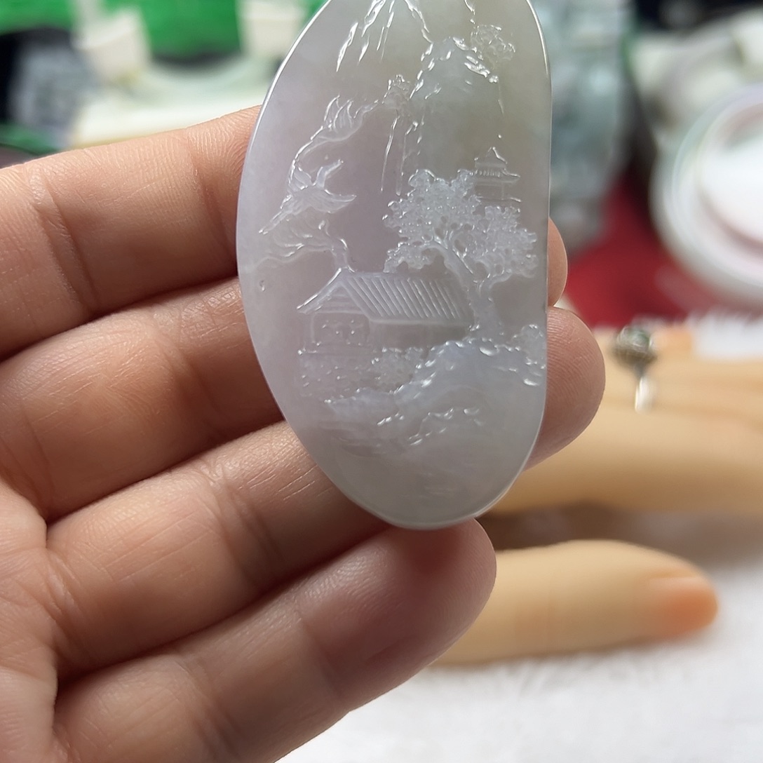 颈饰未镶嵌翡翠缅甸天然翡翠山水牌