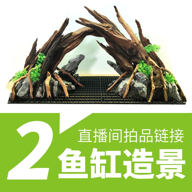 飞鱼森林40㎝桌面小鱼缸沉木景观拱形一体成品摆件