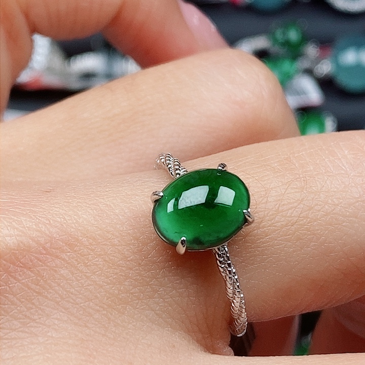 翡翠戒指银S925镶嵌戒指