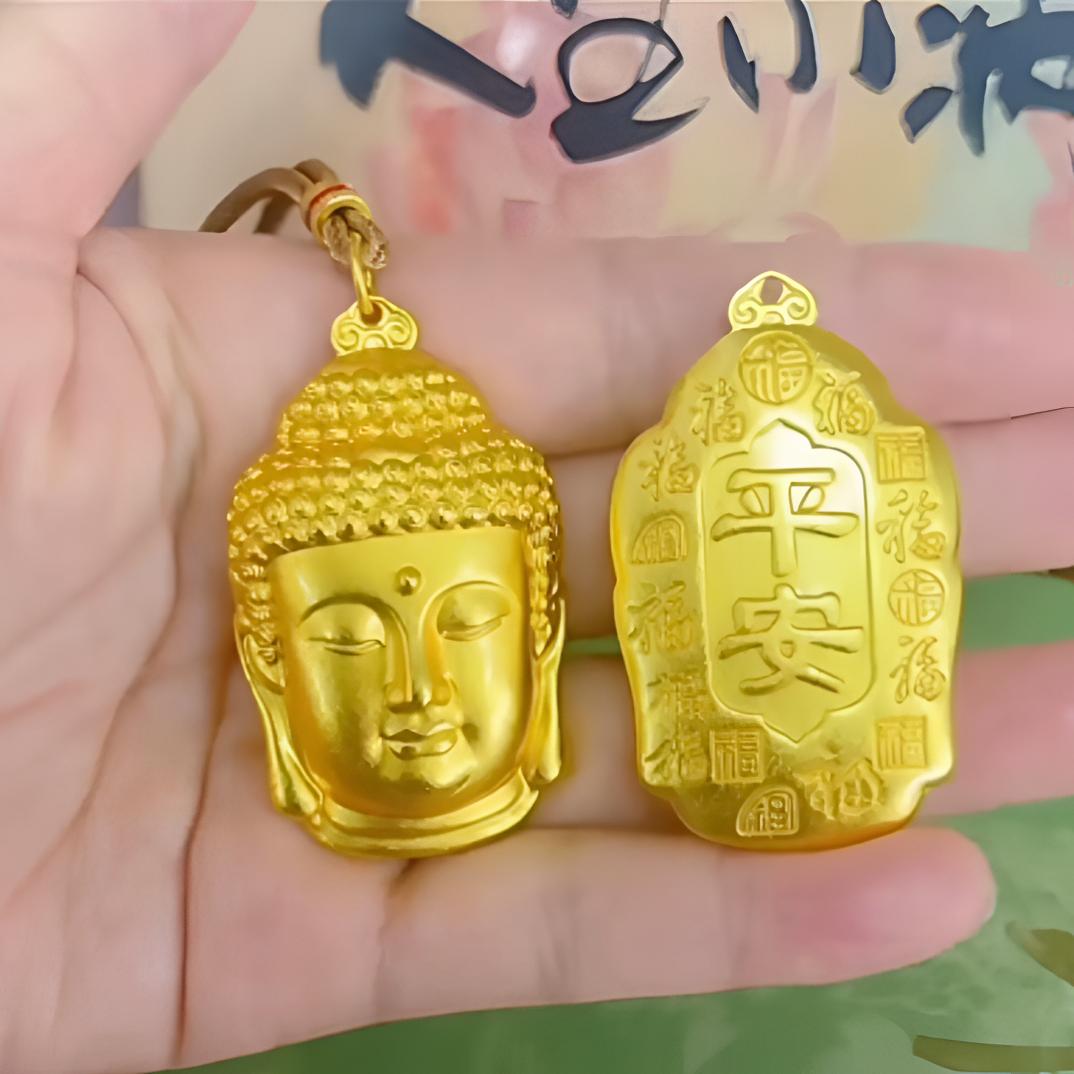 合金吊坠 线下同款亮面古法大号实心（平安）大佛头咖啡色金色挂坠