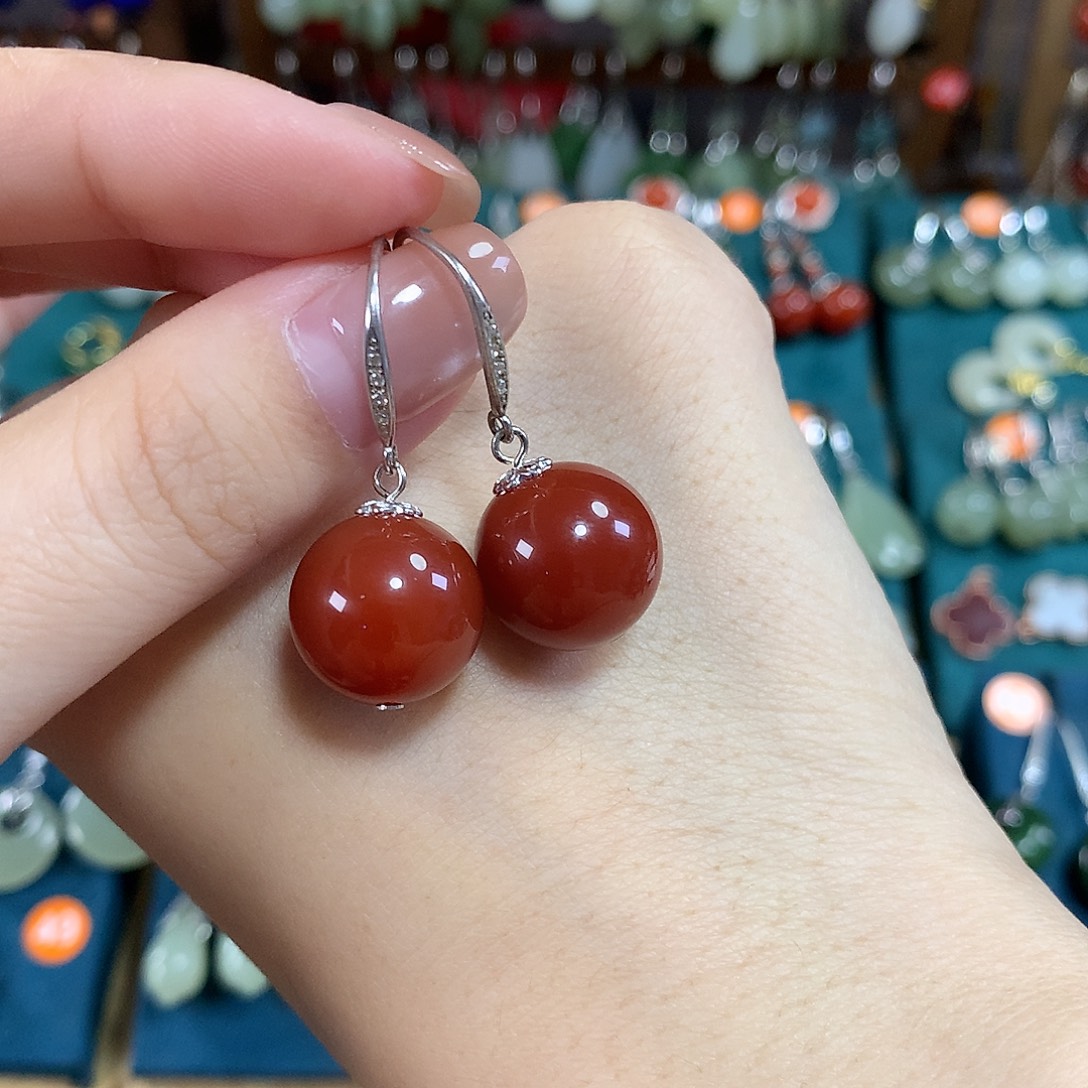 玛瑙/玉髓银S925镶嵌耳饰卡14mm左右