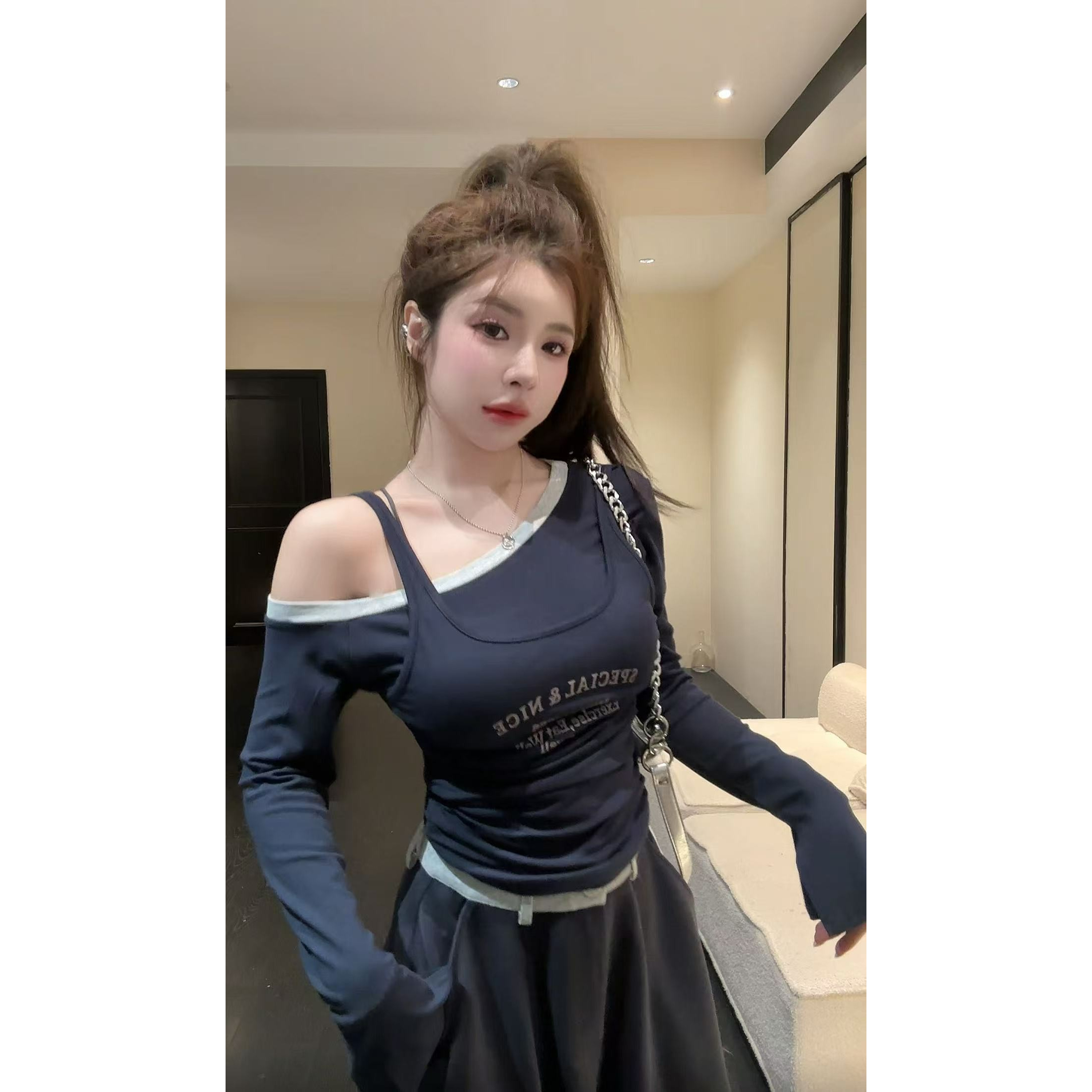 【HuiHui】新款假两件修身百搭显瘦吊带上衣（L0161）