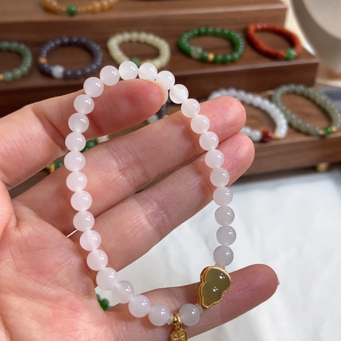 和田玉手链银S925镶嵌福利6mm冰白