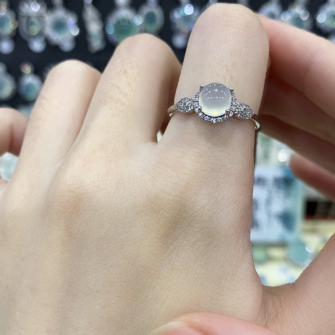 蛇纹石玉银S925镶嵌戒指