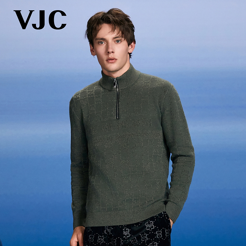 VJC/威杰思2025秋冬新款男装潮流立领绵羊毛衫B24DC2218