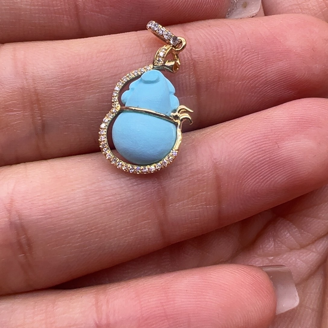 糖***爱绿松石18K金镶嵌不含链子配件