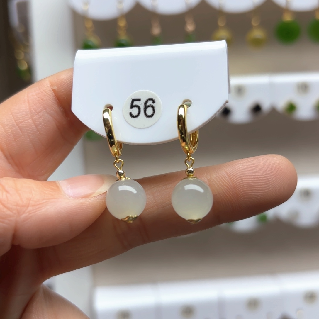 和田玉耳饰银S925镶嵌