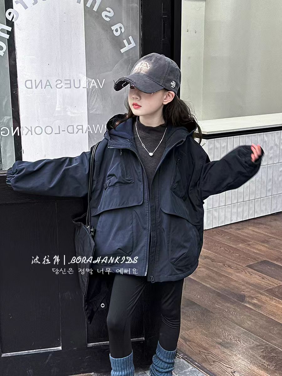 BORAHANKIDS未歇-加绒连帽外套2025新款儿童防风夹克衣男童拉链衫