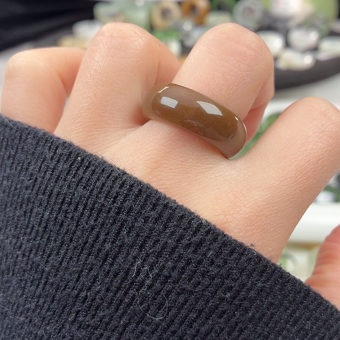 和田玉未镶嵌戒指S139焦糖轮胎18.0