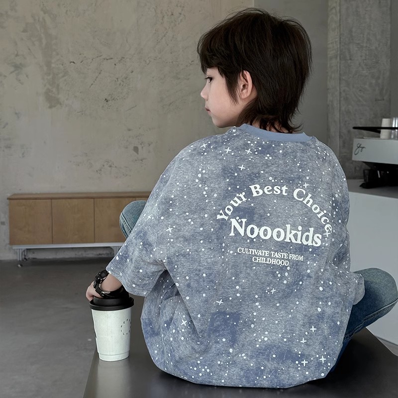 男童夏装星空扎染短袖t恤纯棉2025新款儿童男孩夏季帅气上衣潮酷