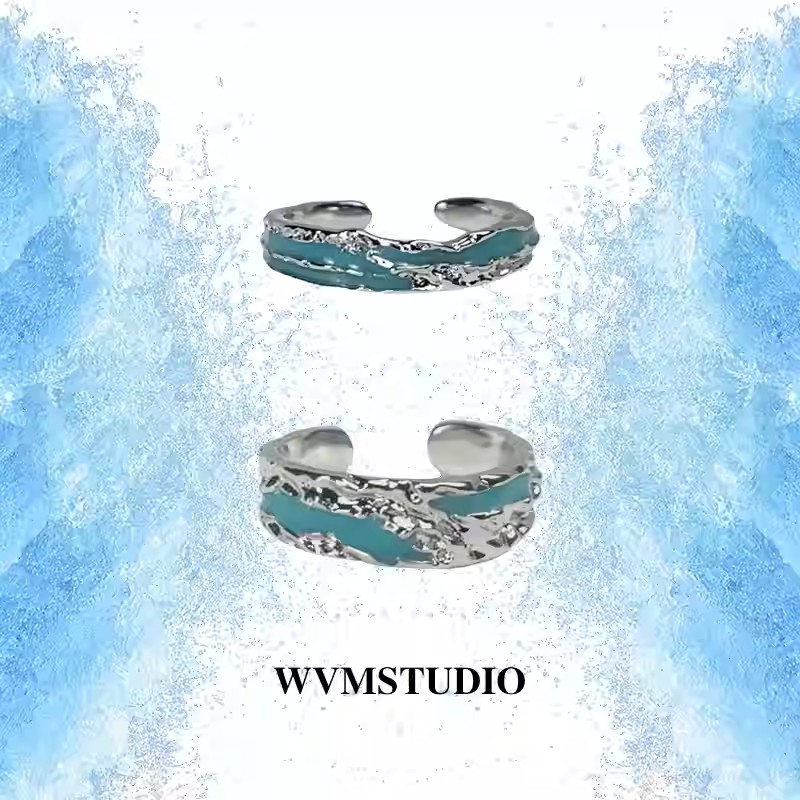 合金珐琅戒指 【云绘M】 海蓝法式情侣对戒滴胶感轻奢小众设计戒指