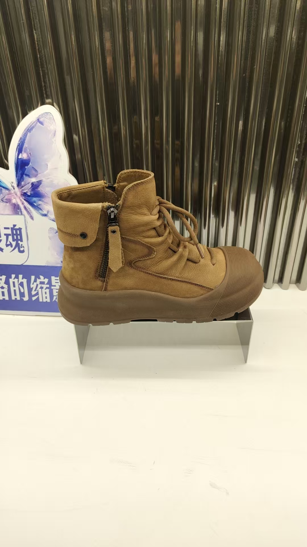 3099-MGG复古短筒中跟防水台休闲风欧美风中筒马丁靴