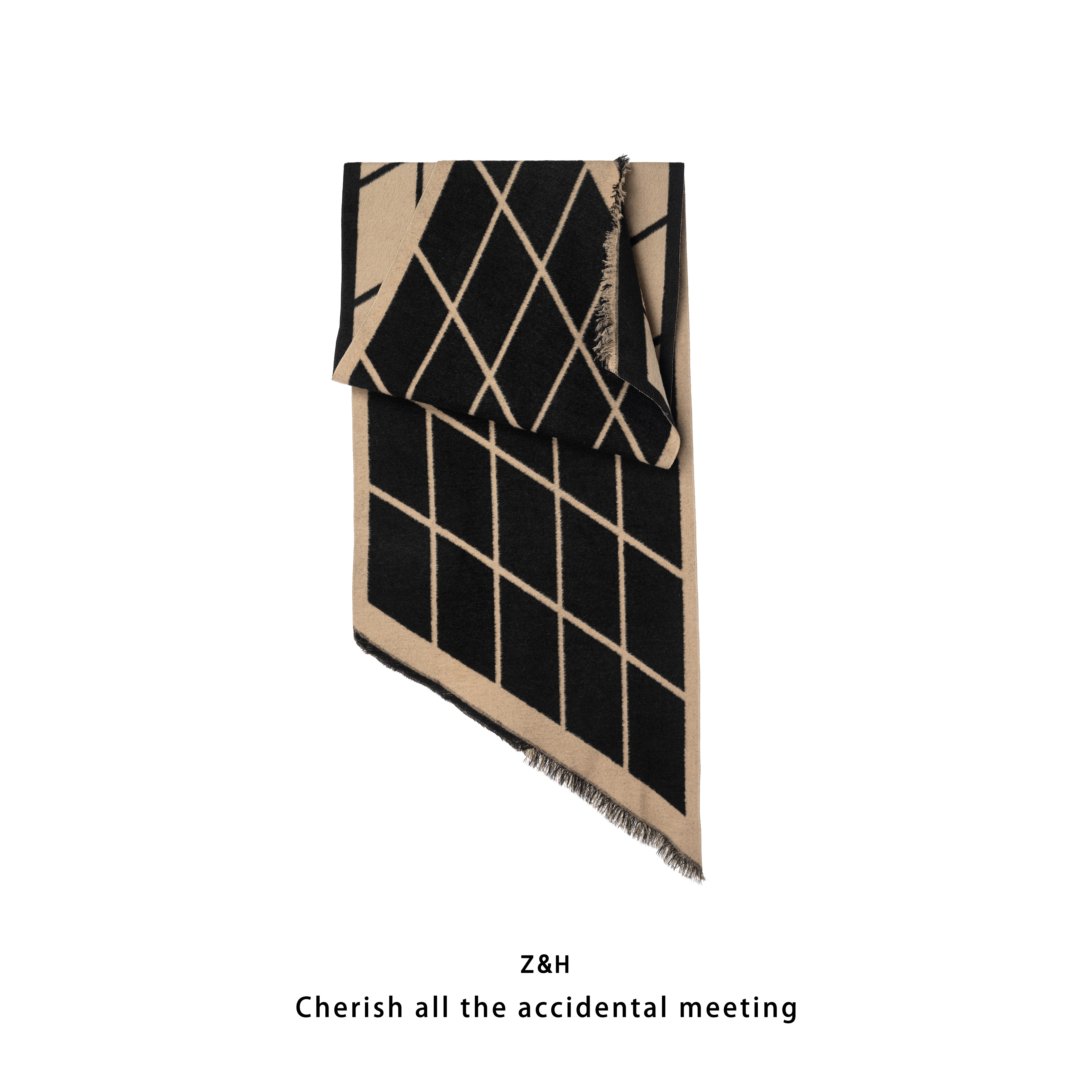 ZH【秋日私语】 围巾极简风保暖几何线条撞色菱格