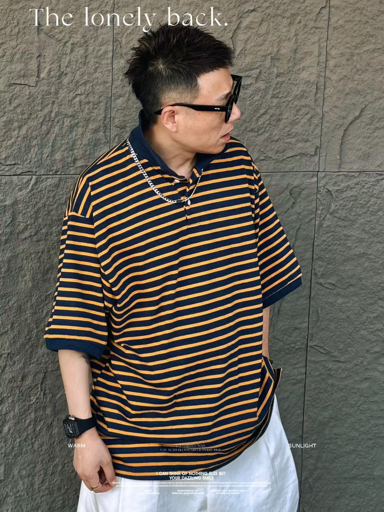 #韩国大叔&正品韩货#「静奢新贵老钱」百搭针织Polo短袖条纹