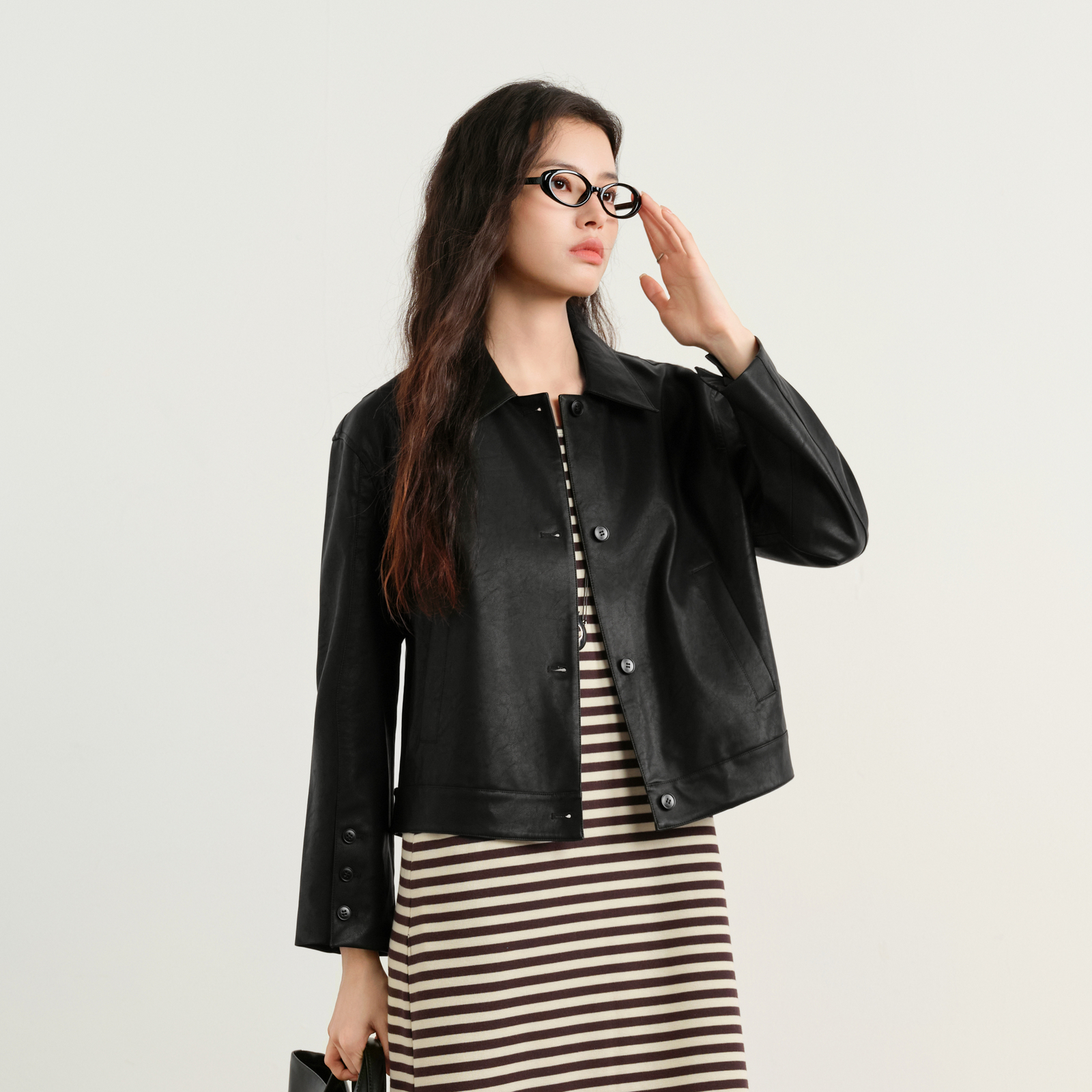 elva黑色PU机车皮衣短外套女2025秋季新款高级感酷飒