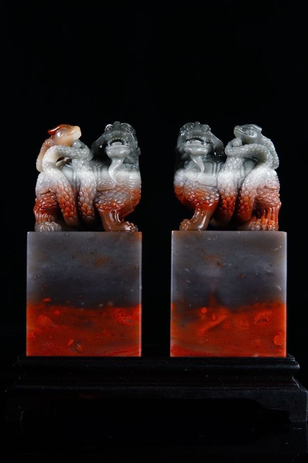 寿山高山石，瑞兽对章