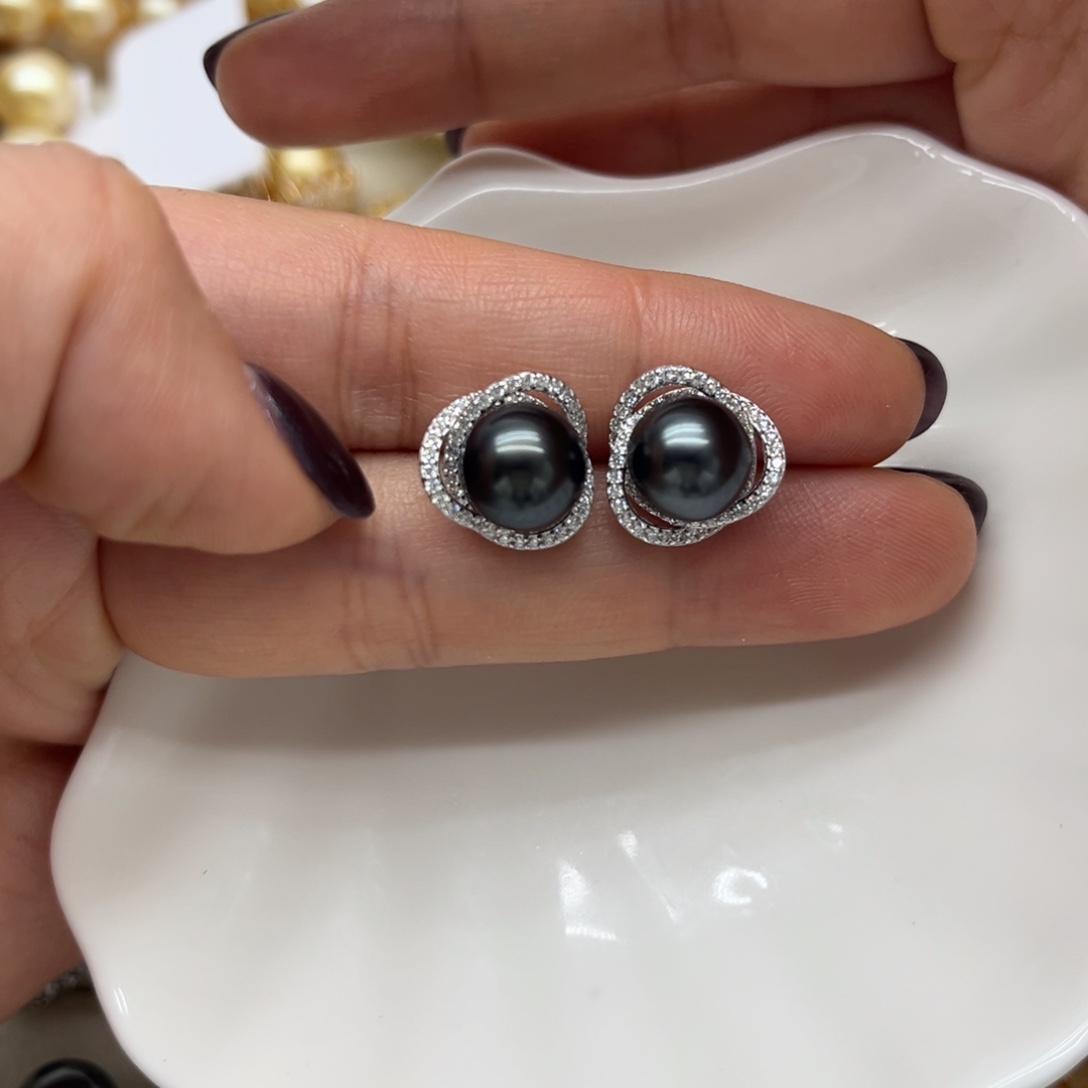 银S925镶嵌海水珍珠耳饰