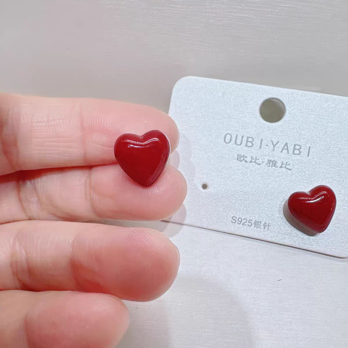 925银耳饰 永恒的爱红色小巧耳钉银针日韩千金风