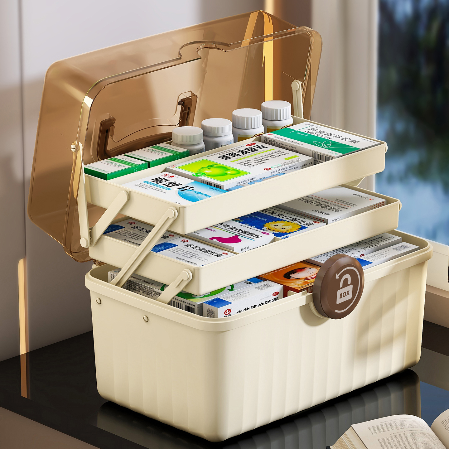 家用工具箱家庭药物收纳盒急救药箱化妆品整理箱多层便携式大容量