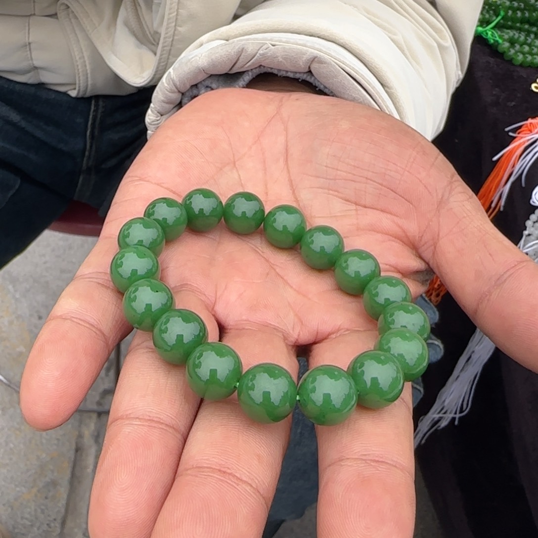 和田玉未镶嵌颈饰卡12粉绿手串