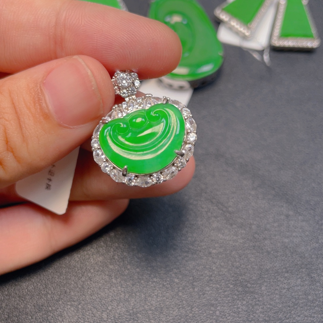 翡翠银S925镶嵌吊坠(不含链)