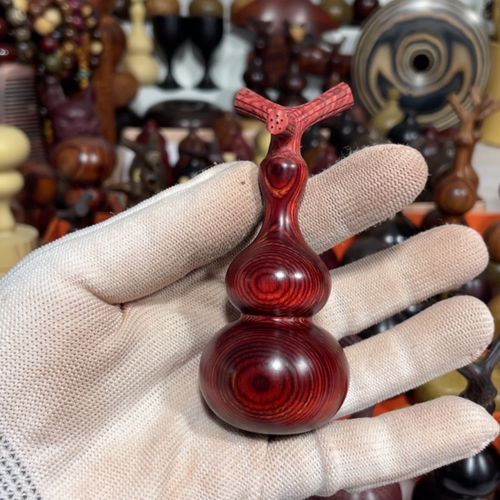 创***能香榧木赤金八宝葫芦一个