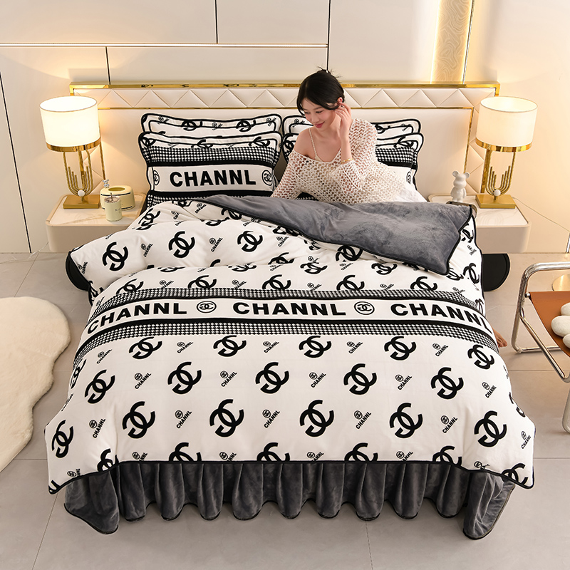 WWSD-新款秋冬床裙高克重加厚保暖牛奶绒四件套柔软细腻床品