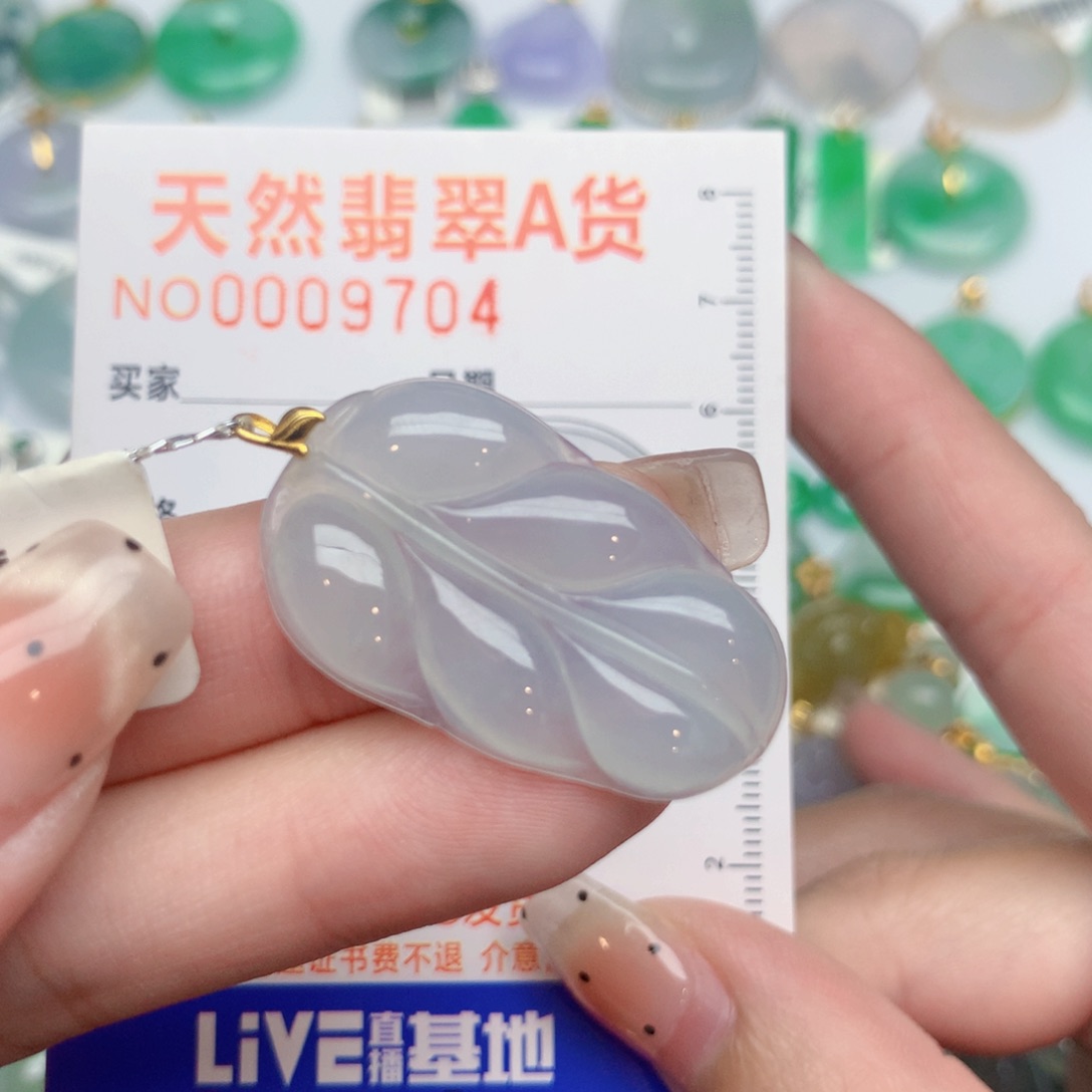 翡翠18K金镶嵌颈饰叶子