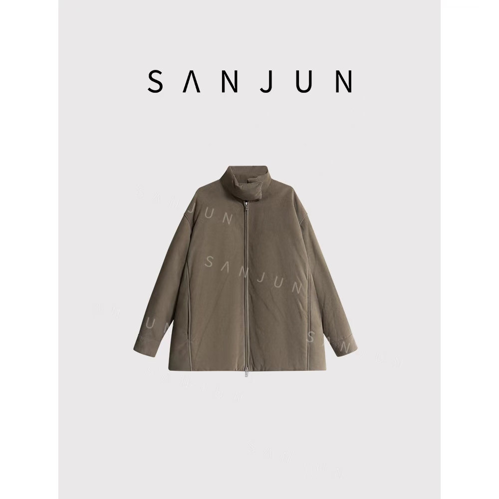 SANJUN【云舒】高级极简立领拉链皮毛一体外套  2464