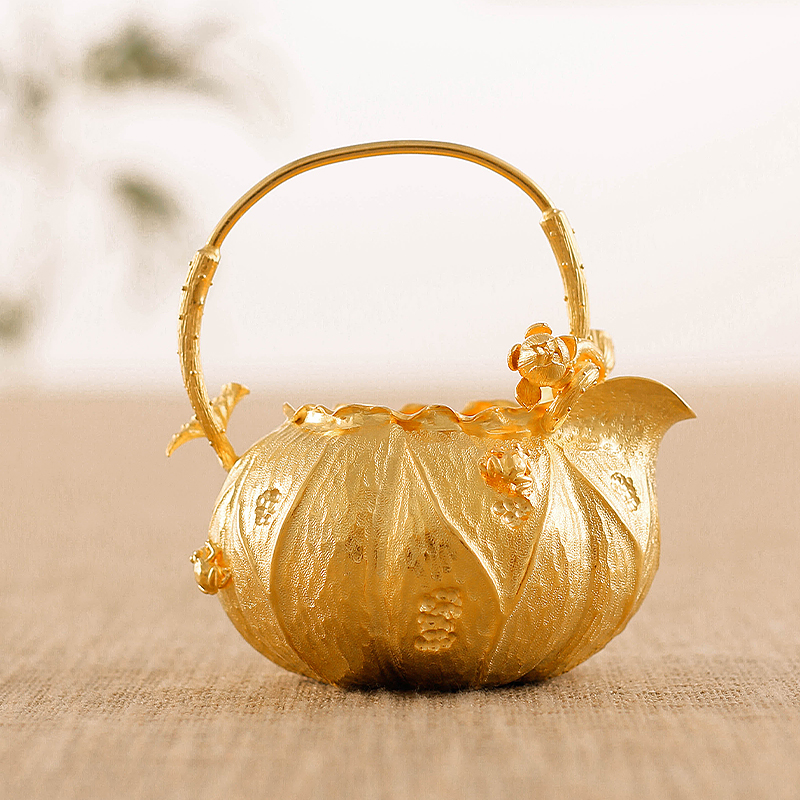 【达观紫器】银歌工坊 仿生莲花纯手工贴金公道杯