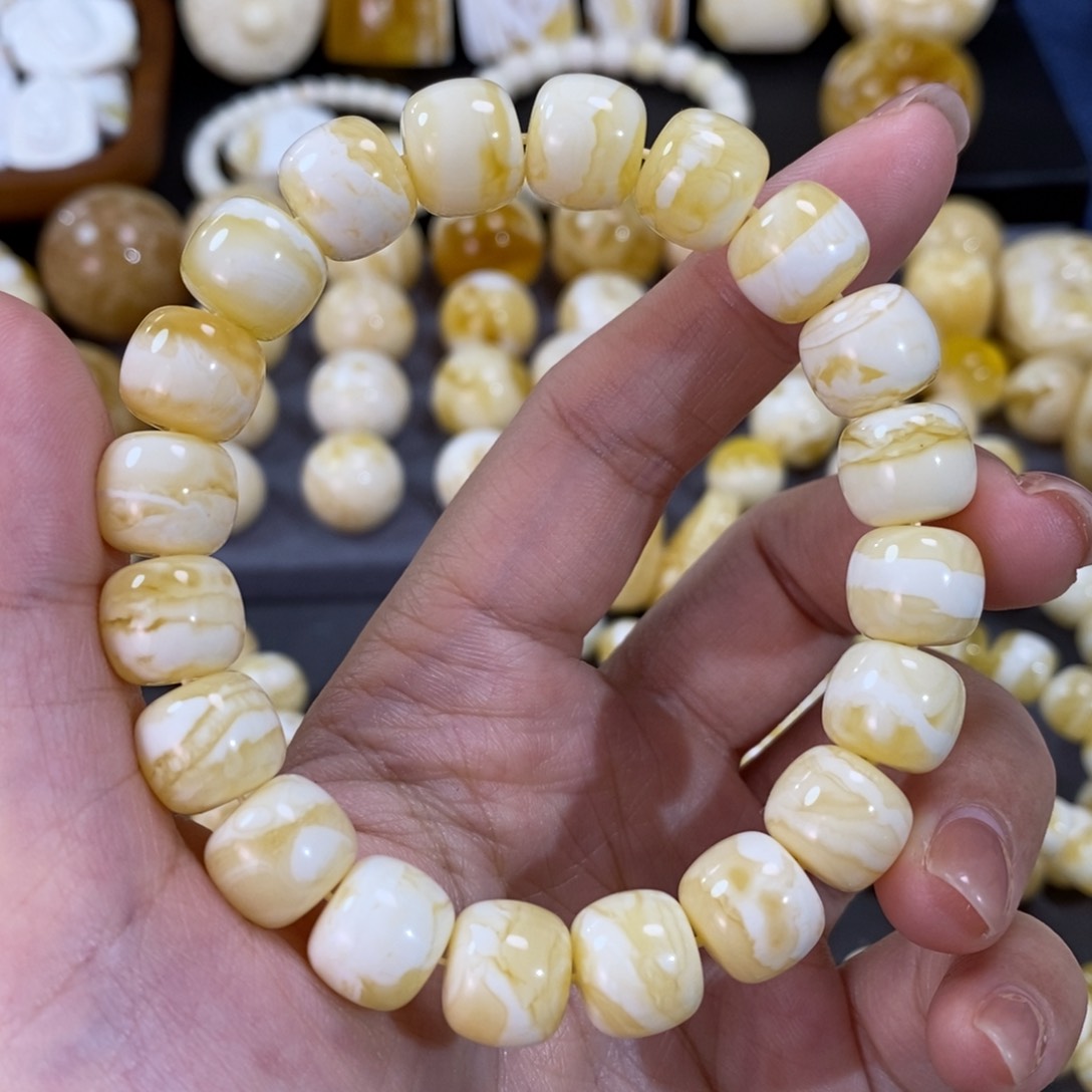 蜜蜡手串未镶嵌11.8mm瓷白虎皮妖花手串