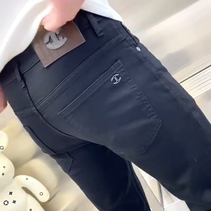 男士款爆款2025年新款修身直筒休闲长裤子潮流穿搭紧身黑色牛仔裤