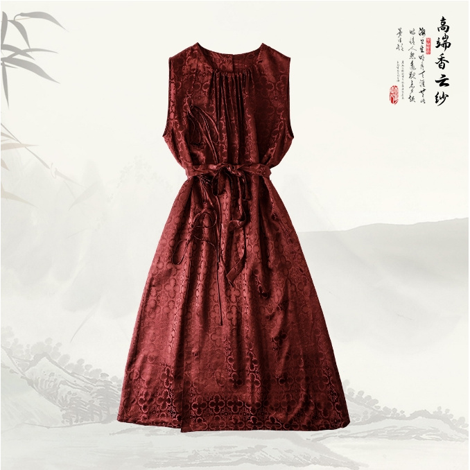 【千禧同运】品牌新款桑蚕丝印花收腰无袖连衣裙439805