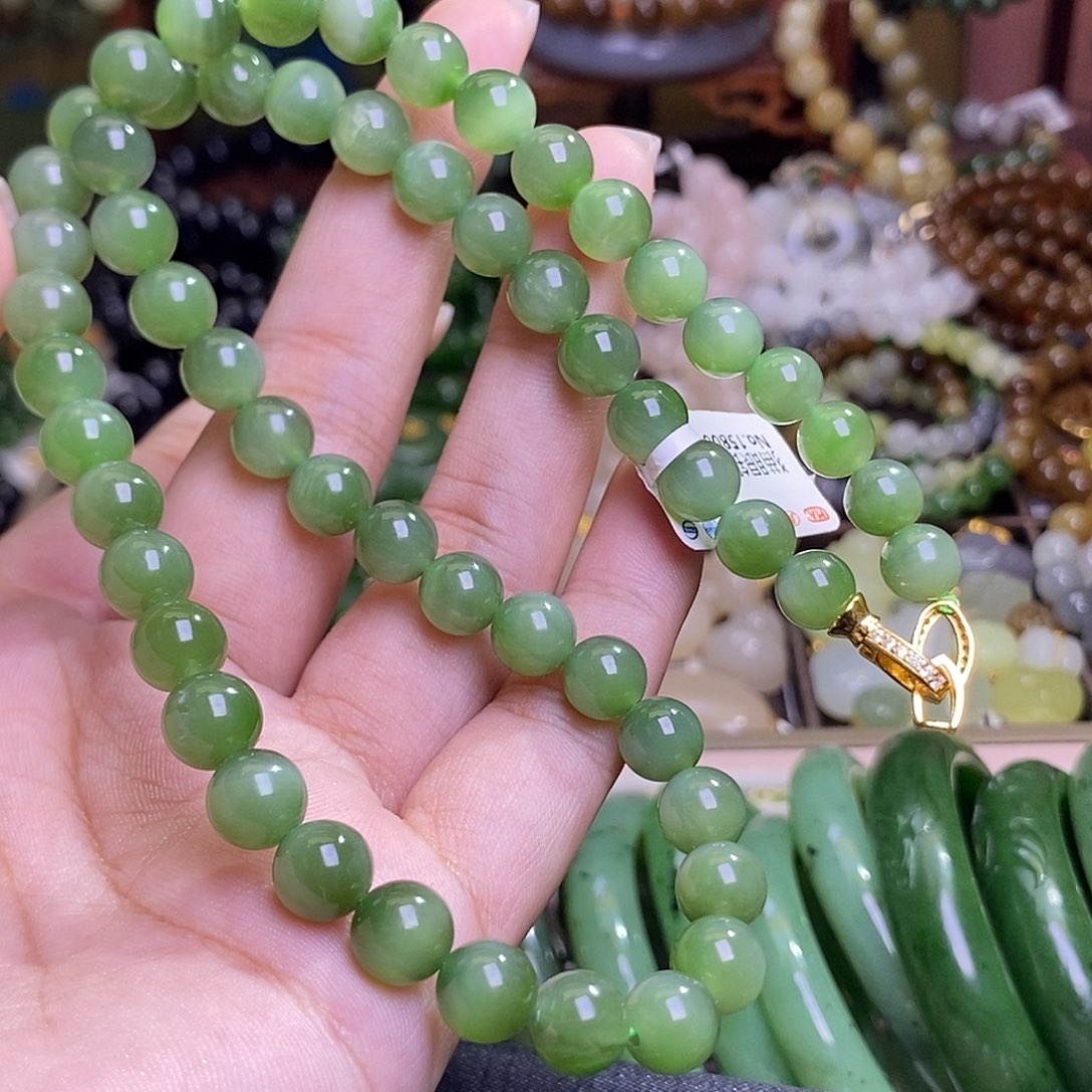 和田玉未镶嵌颈饰碧玉猫眼老矿料妈妈链8mm