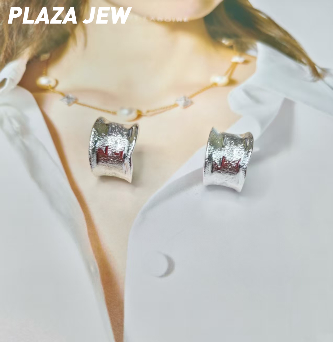 铁合金耳饰 YZ683818  EM  捶打凹凸磨砂纹理耳钉